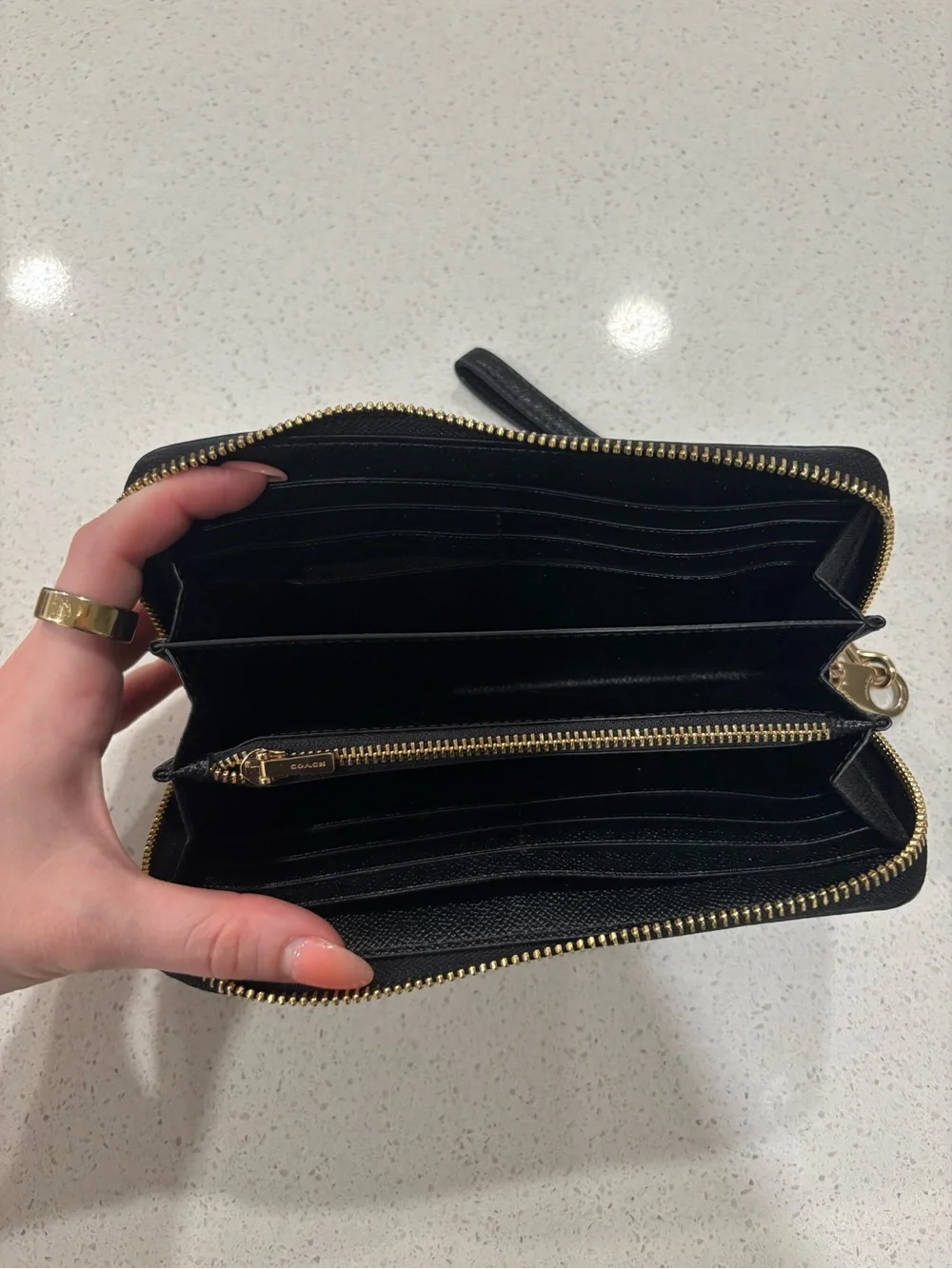 Coach Wristlet Black Pebble Leather with Brass Hardware